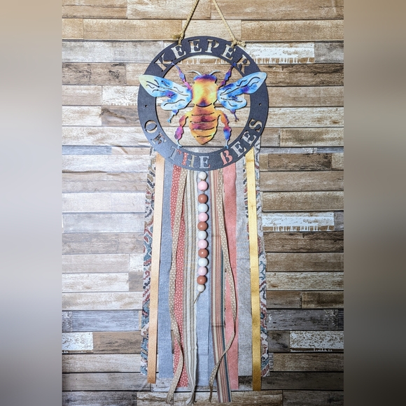Hand Crafted Other - Keeper of the Bees Metal Boho Wall Hanging W Wooden Beads